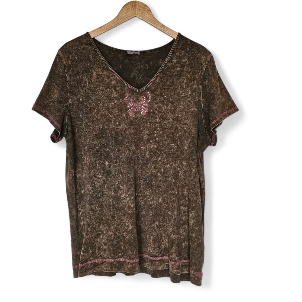 Vintage Y2K Xcit USA T-Shirt Size XL Acid Wash Rhinestone Butterfly Fairy Grunge